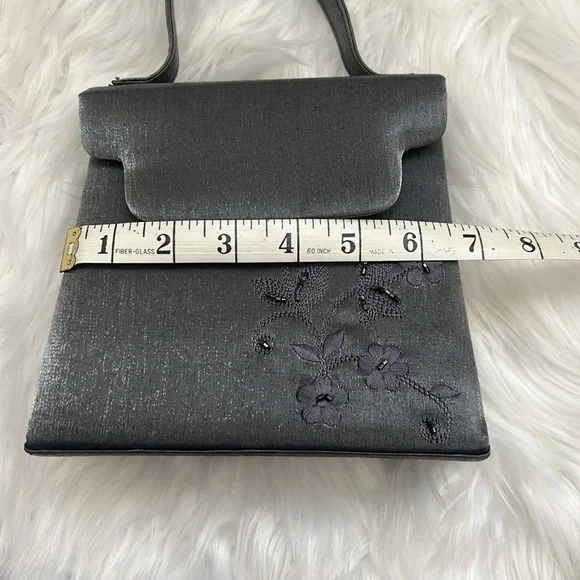 Vintage 90s Y2K 2000s Sasha Silver Grey Beaded Top Handle Mini Bag / Purse - Picture 11 of 13